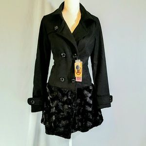 Pea Coat w/faux fur trim (vegan)